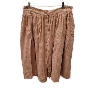 H&M Bohemian Embroidered Eyelet Button Front Cotton Midi Skirt Beige Sz 18